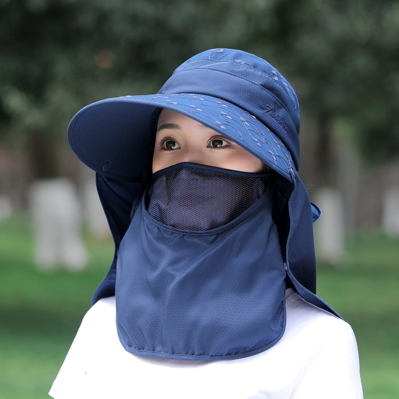 大沿防晒帽子女夏天骑车遮脸紫外线面罩大檐遮阳帽太阳帽采茶凉帽