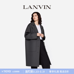 女士秋冬经典 LANVIN浪凡 简约灰色羊绒大衣毛呢外套 6期免息