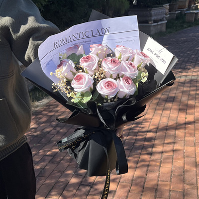 情人节满天星碎冰蓝玫瑰花束永生真花仿真花干花生日送女友闺蜜