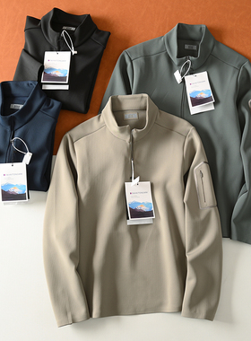 飞禽鸟款平替 压胶拉链口袋 秋冬男士半拉链立领长袖T恤打底衫男