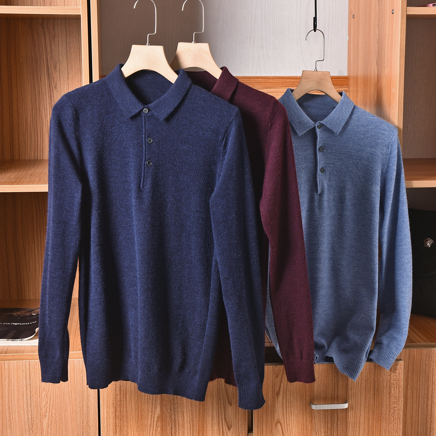 针织秋冬季商务休闲翻领打底衫