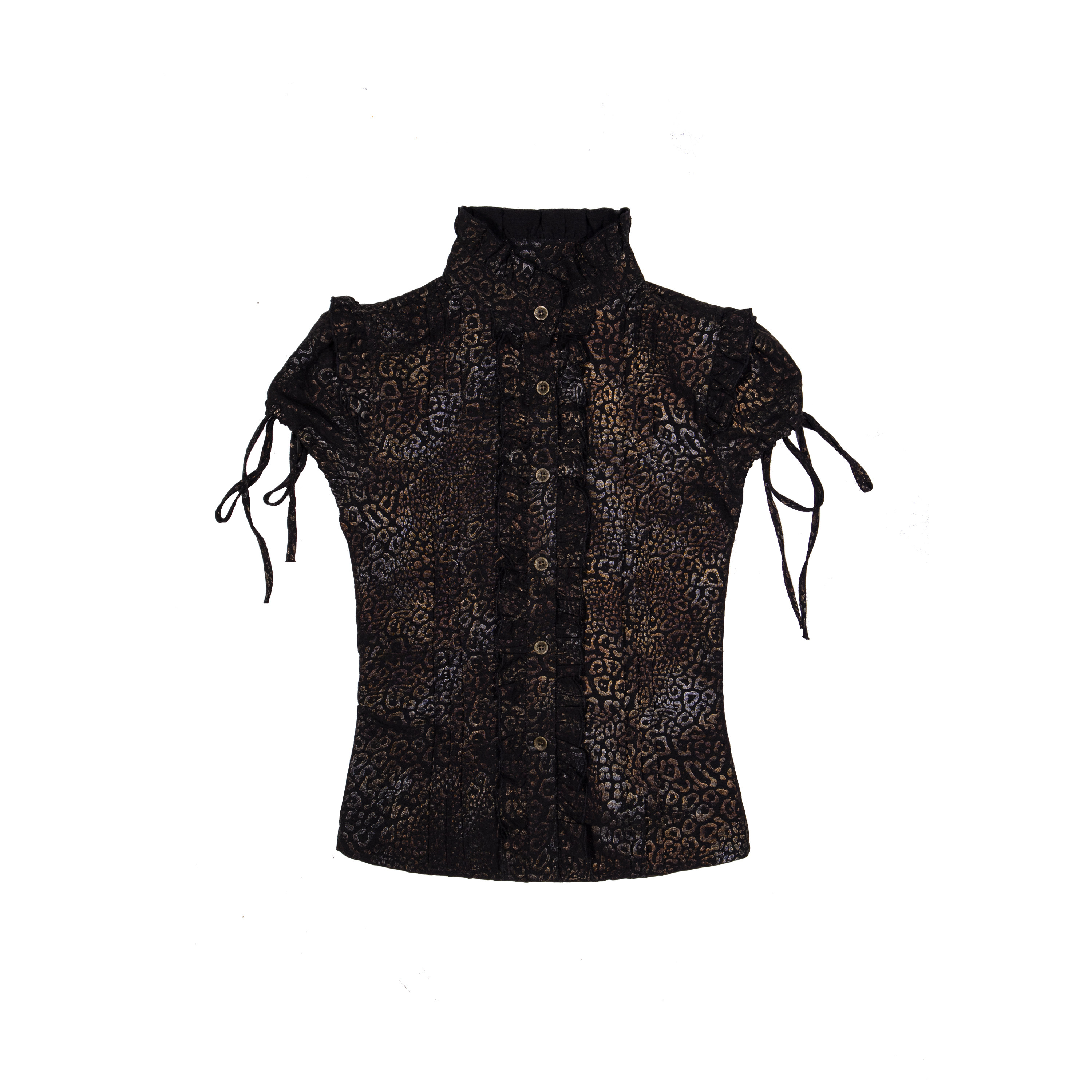 thumbnail for ARIADNAw Original Design Slim Stand Collar Leopard Print Shirt Top Short Sleeve Punk Niche Millennial Shibuya Girl