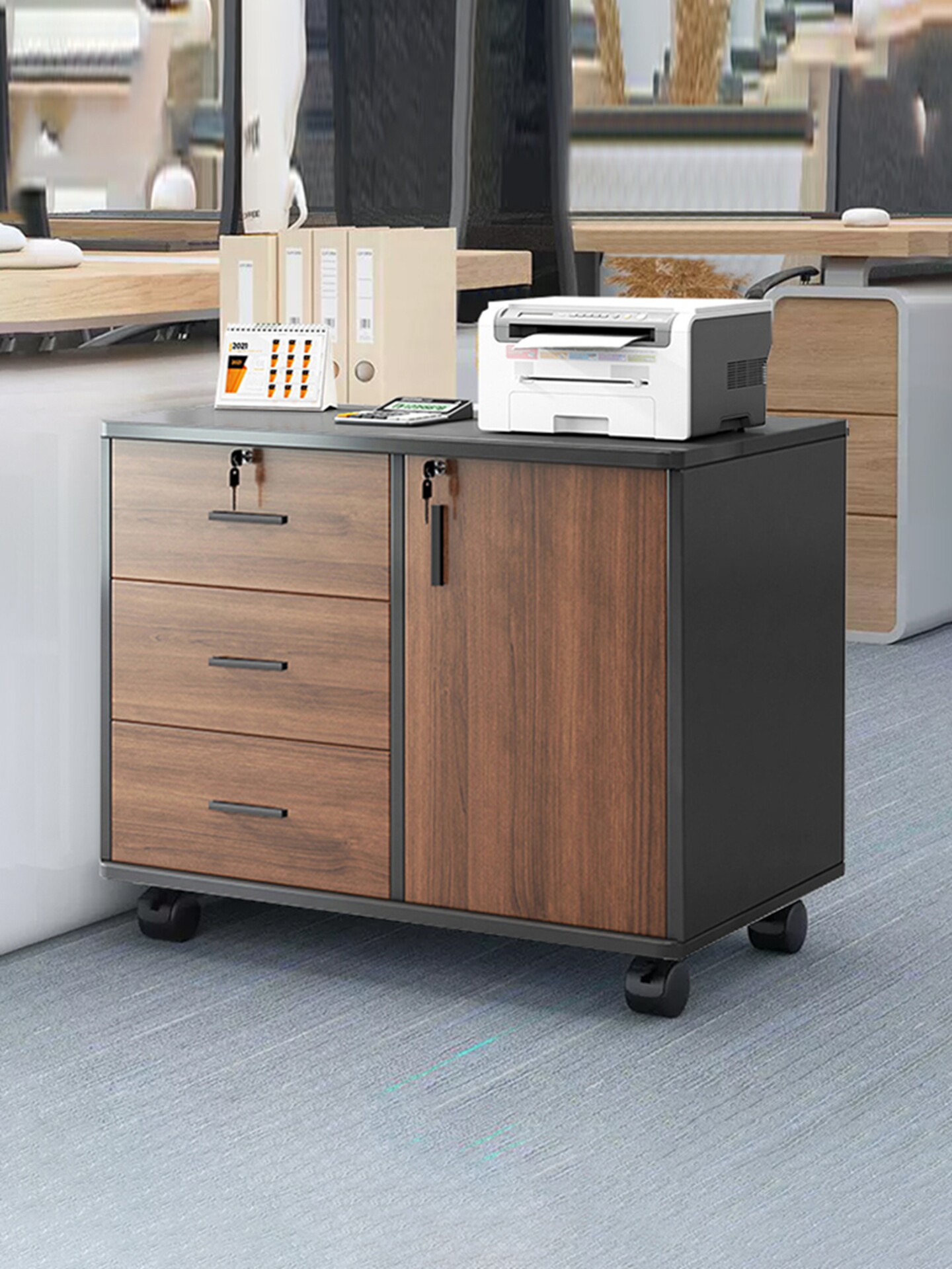 办公侧柜侧柜文件柜低柜桌面侧柜柜桌下储物柜打印机储物柜