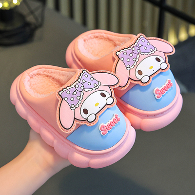 儿童棉拖鞋2024新款秋冬季女童卡通居家室内皮面防水小女孩棉拖鞋