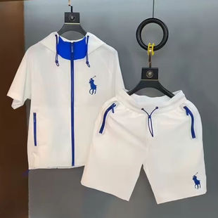 新款 轻奢短袖 2025夏季 男士 T恤港风潮流高级感网红帅 短裤 连帽套装