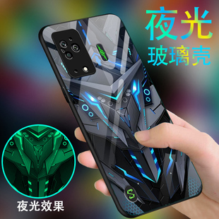 游戲4spro炫酷5PRO夜光玻璃RS全包4s防摔3s潮牌RS硅膠散熱保護套 黑色戰士適用于小米黑鯊5手機殼男黑鯊4新款
