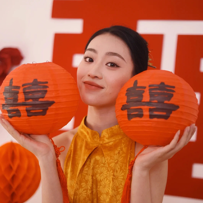 结婚喜字灯笼红色证拍照道具