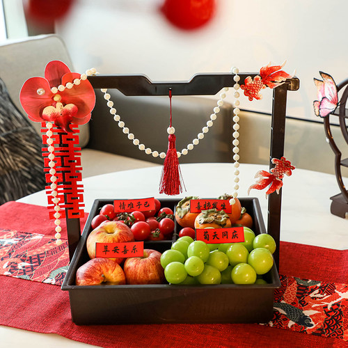 中式早生贵子果盘提篮结婚装饰