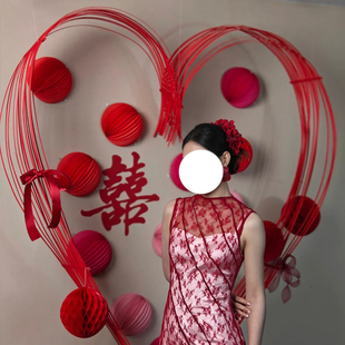 结婚婚房装饰布置道具竹排手工艺竹条红色竹排竹编网红美陈艺术