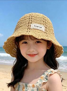 韩版宝宝帽子夏季薄款透气编织水桶帽女童防晒遮阳草帽穿搭渔夫帽