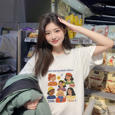 短袖t恤女2025新款爆款夏季白色纯棉休闲半袖高级小众不撞衫上衣