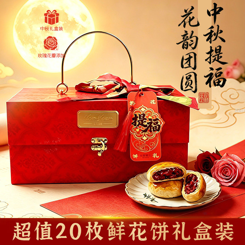 御乡滋玫瑰鲜花饼礼盒中式糕点伴手礼中秋节送礼走亲戚员工福利