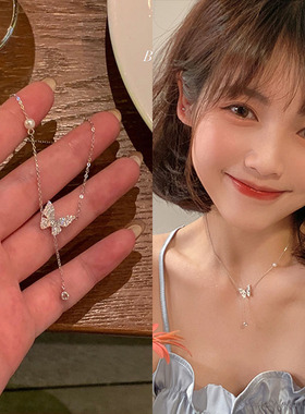 银蝴蝶项链小众设计感高级锁骨链