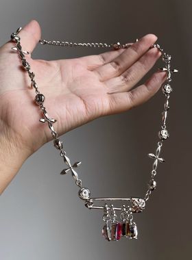 甜酷辣妹小众别针锁骨链