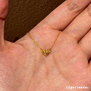 網(wǎng)紅同款 s925純銀碎冰金色愛心項鏈女ins不掉色新款 百搭鎖骨鏈