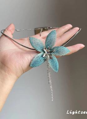 清冷感雾霾镂空编织花朵流苏项链