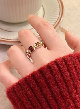 2026新款爆款中古珐琅安可拉红H字母戒指女设计小众食指指环尾戒