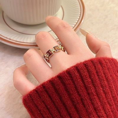 2026新款爆款中古珐琅安可拉红H字母戒指女设计小众食指指环尾戒