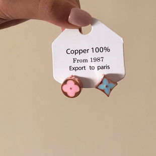 玫瑰金滴釉老花不对称AB版高级感气质耳钉2025新款百搭设计耳饰