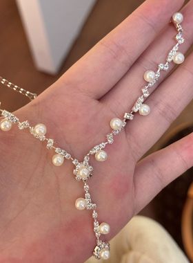 「珍珠垂链」法式复古超闪珍珠项链女宫廷风轻奢气质千金感锁骨链