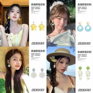 闪钻珍珠轻奢复古黄色花朵2025新款时尚气质耳环蚊香盘无耳洞耳夹