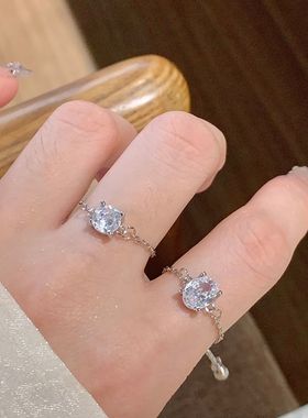 爆闪单钻戒指女小众设计可调节尾戒指女轻奢高级感闺蜜对戒食指环