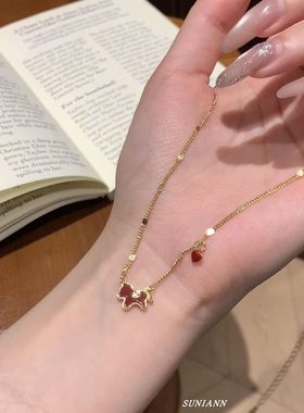 红色滴釉爱心小马吊坠项链女手链轻奢小众本命年招财生肖马锁骨链