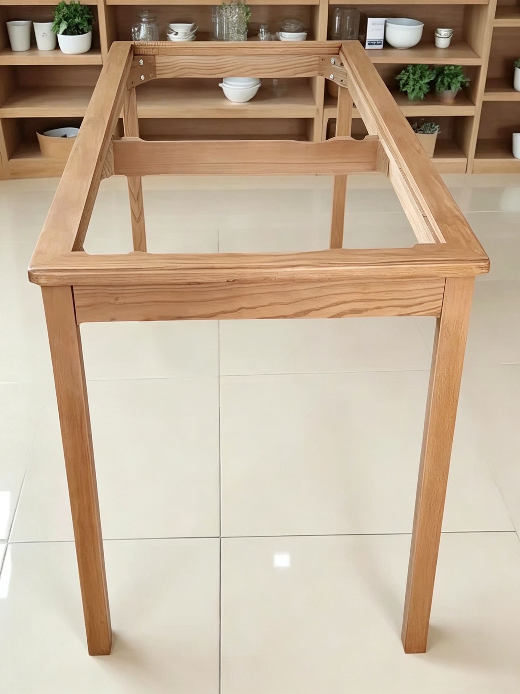 定制全实木白蜡木榉木内嵌长方形框架餐桌脚茶边几支架脚大理石图片