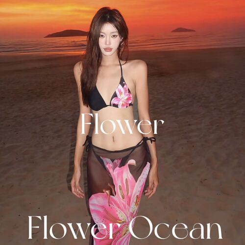 【罗莱夏朵】高级挂脖分体bikini三件套海边度假氛围感长裙泳衣