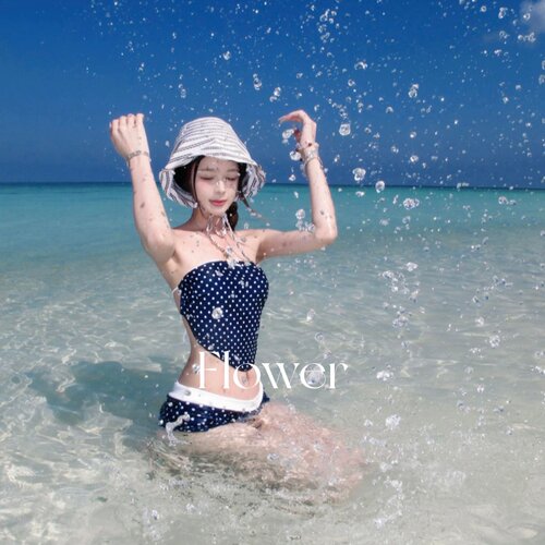 【啵啵】韩系波点抹胸分体显瘦bikini温泉海边度假泳衣海滩装少女