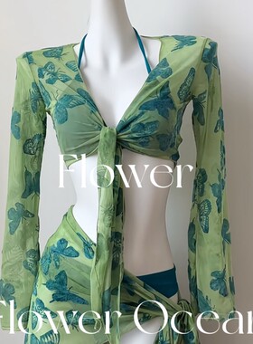 【雀之灵】显白绿色比基尼四件套性感bikini海边度假泳衣