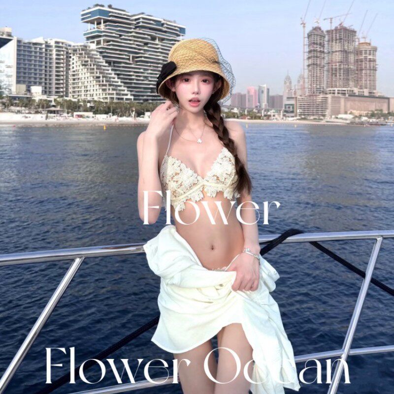 【松弛感拉满】性感纯欲风bikini白色三件套温泉海边度假泳衣