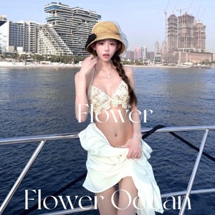 性感纯欲风bikini白色三件套温泉海边度假泳衣 松弛感拉满