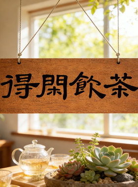 得闲饮茶木牌挂牌喝茶二字定制刻字实木木质工艺品激光雕刻凉亭茶室茶舍门牌复古装饰茶室氛围布置挂牌