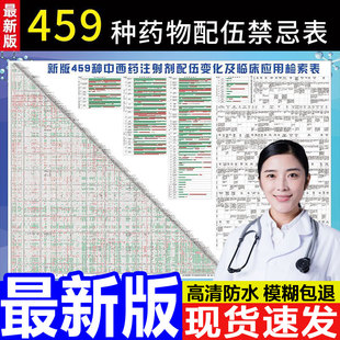 药物配伍禁忌表513种常用药品应用检索459种400种中西药注射剂临床输液三查八对流程图医用皮试液配置表