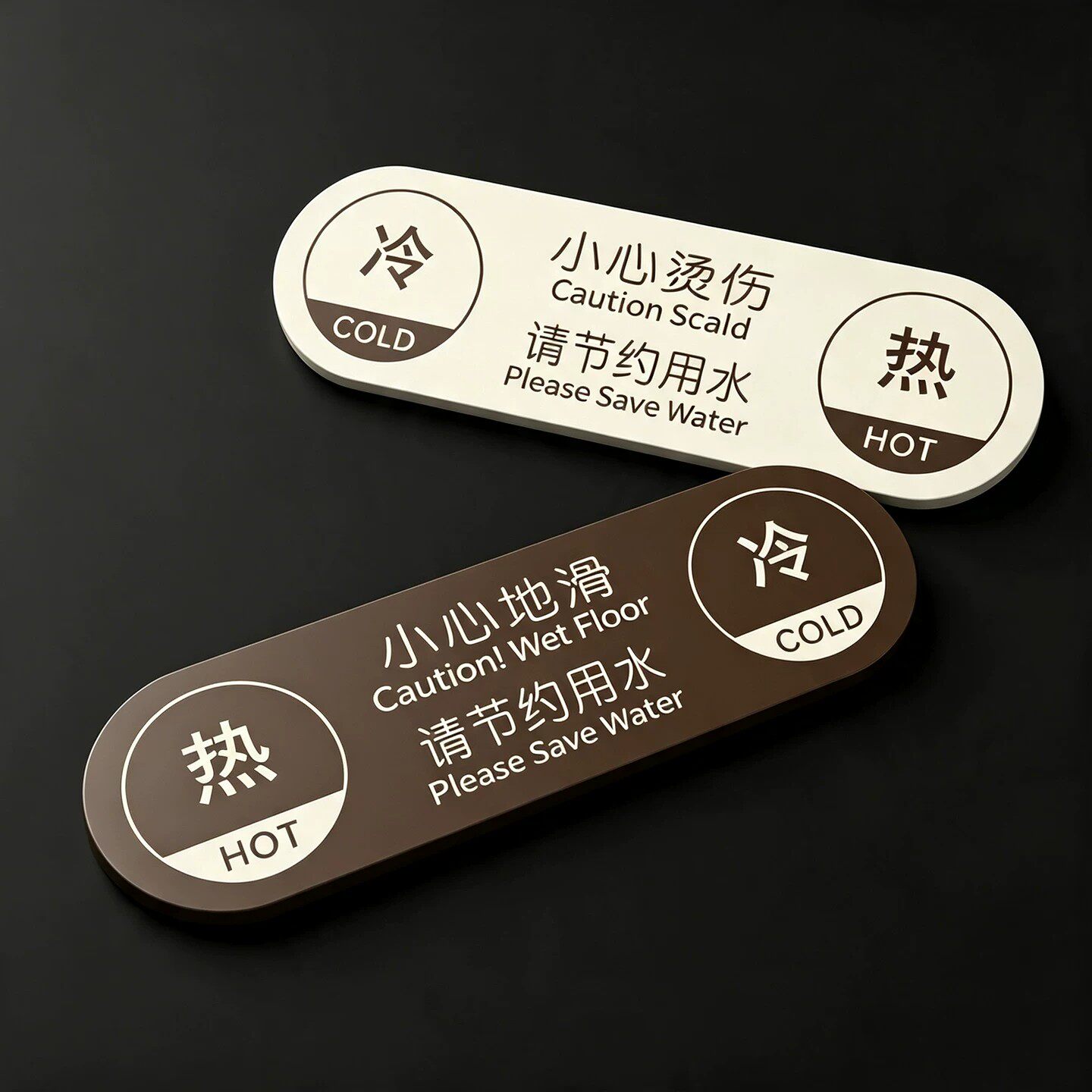 高档酒店民宿客房冷热水标示贴宾馆房间浴室花洒冷热水提示牌小心地滑标示牌商务高级简约温馨提示安全提示