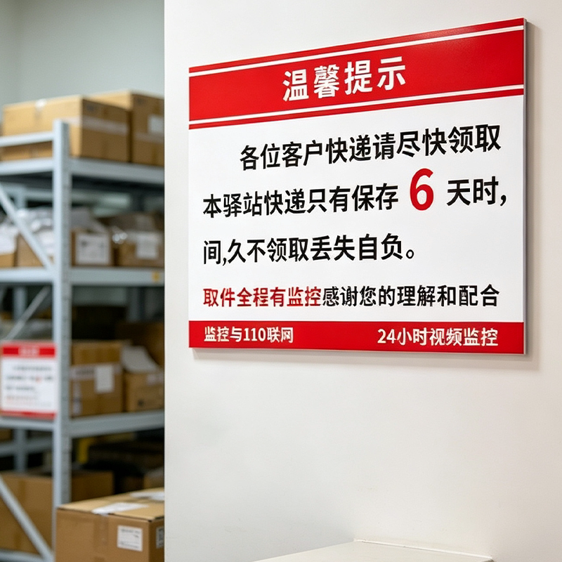 菜鸟驿站快递标识牌监控警示牌快递温馨提示墙贴纸自助取件码贴纸防水快递站取件提示牌自带背胶自粘背胶l