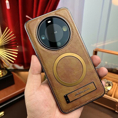 高端真皮质感磁吸折叠支架壳