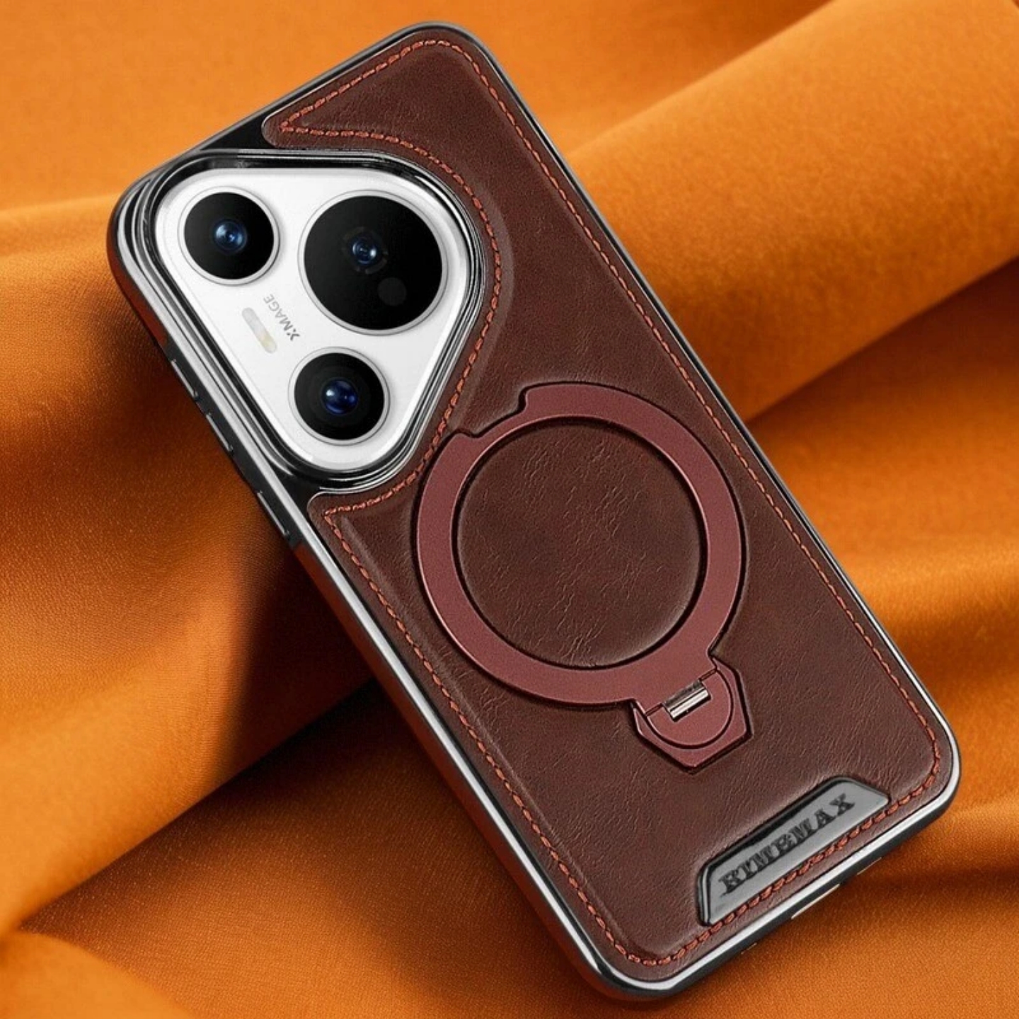适用华为Pura70Pro+手机壳新款素皮纹旋转磁吸支架p60pro高档商务男mate70pro/60全包防摔保护皮套后外壳超薄