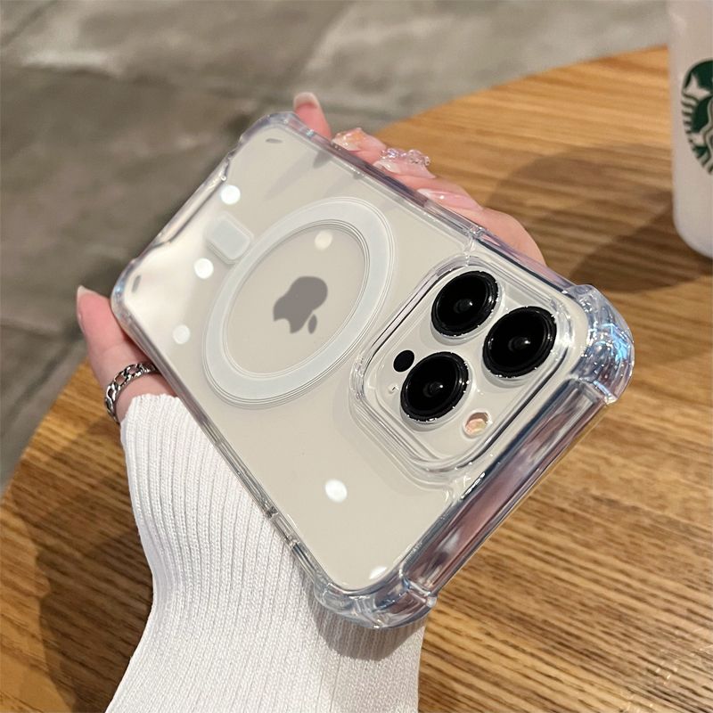 magsafe适用于苹果15pro磁吸四角防摔手机壳12pro新款14promax透明硅胶13无线充电气囊防摔保护套16Plus简约