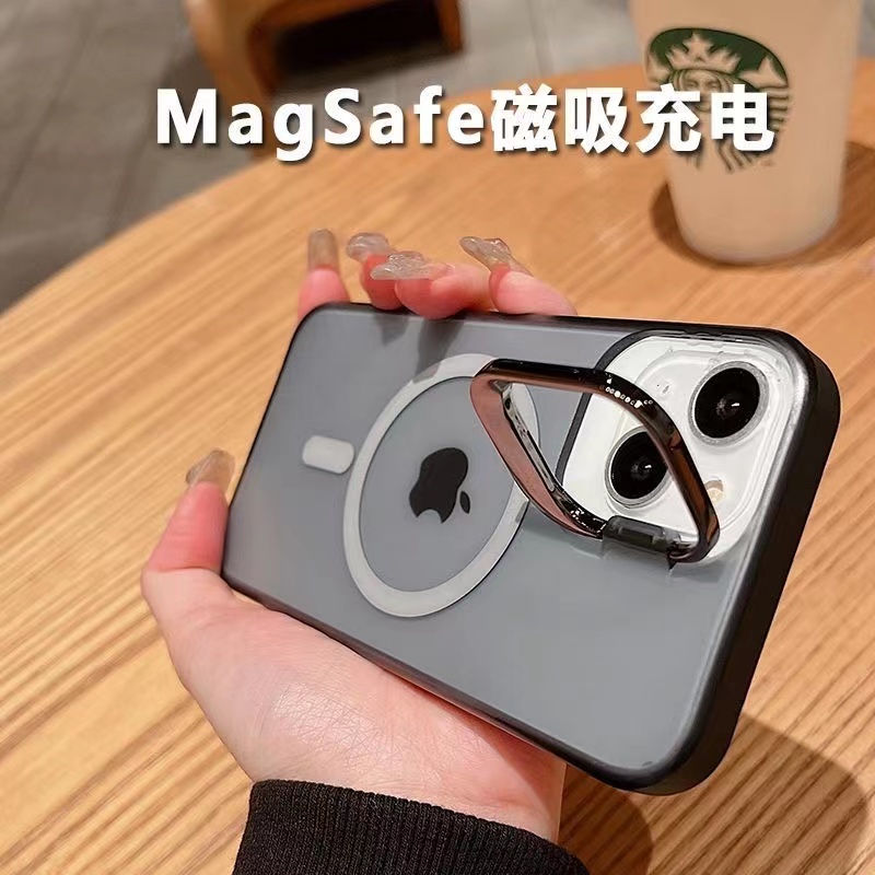 magsafe磁吸适用苹果14promax手机壳新款iphone13隐形镜头金属支架11全包防摔保护套plus磨砂透明14pro高级感