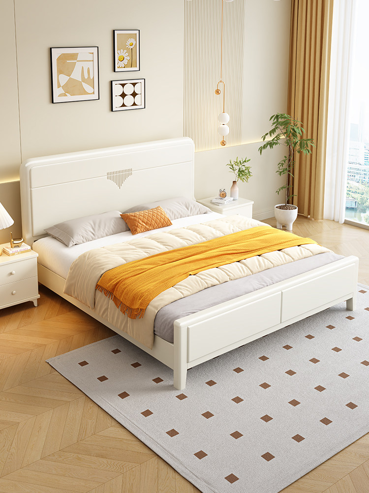 白色实木床现代简约卧室1.8米双人床1.5米单人床小户型高箱储物床