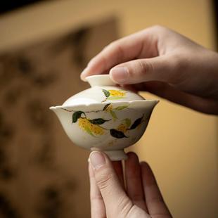夫功茶杯具家用釉下彩陶瓷SY305210泡茶器 手桂花两才绘盖碗茶中式