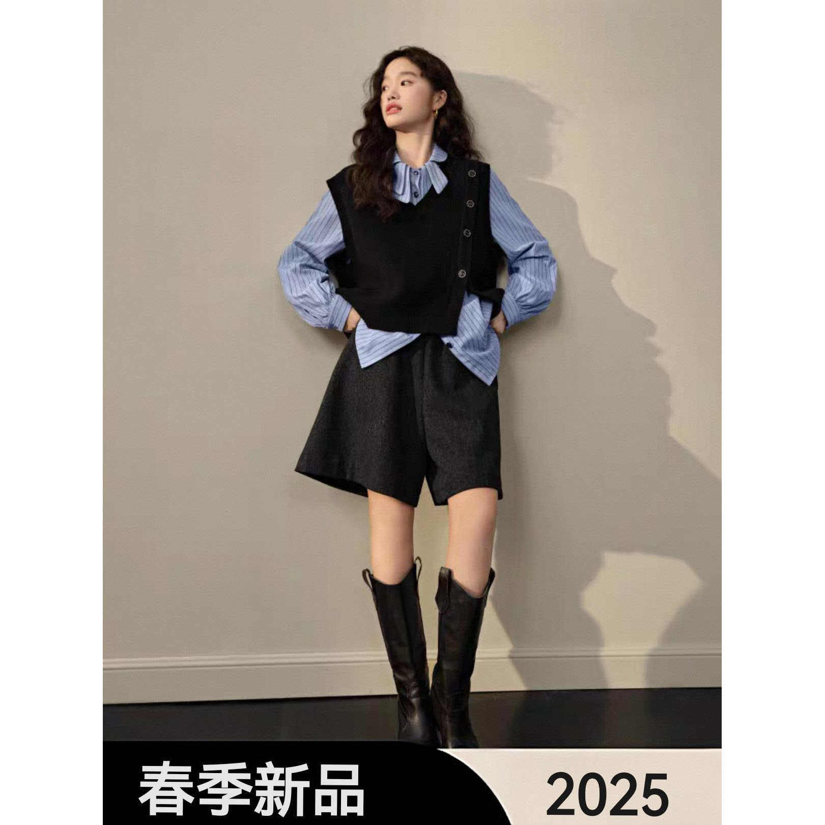 miu系法式蓝色条纹长袖衬衫女25秋季新款学院风穿搭衬衣上衣春