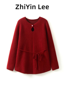 ZhiYinLee 【温柔小浣熊】浣熊绒 镂空圆领 珍珠扣 系带 套头毛衣