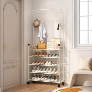 门口多层钢制鞋架挂衣架一体家用室内鞋柜多功能可移动鞋子收纳架