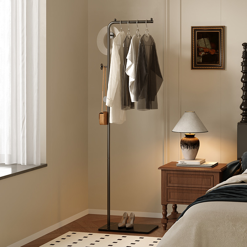 中古风卧室落地式衣帽架室内家用铁艺收纳晾衣架不占空间的挂衣架