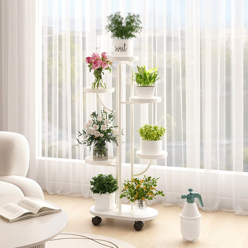 多肉花架阳台置物架家用铁艺客厅落地式花架子多层可移动花盆托