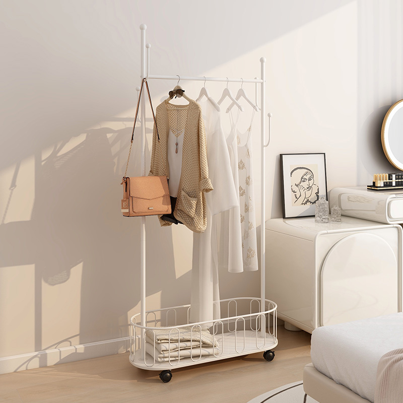 家用移动铁艺奶油风多功能衣帽架