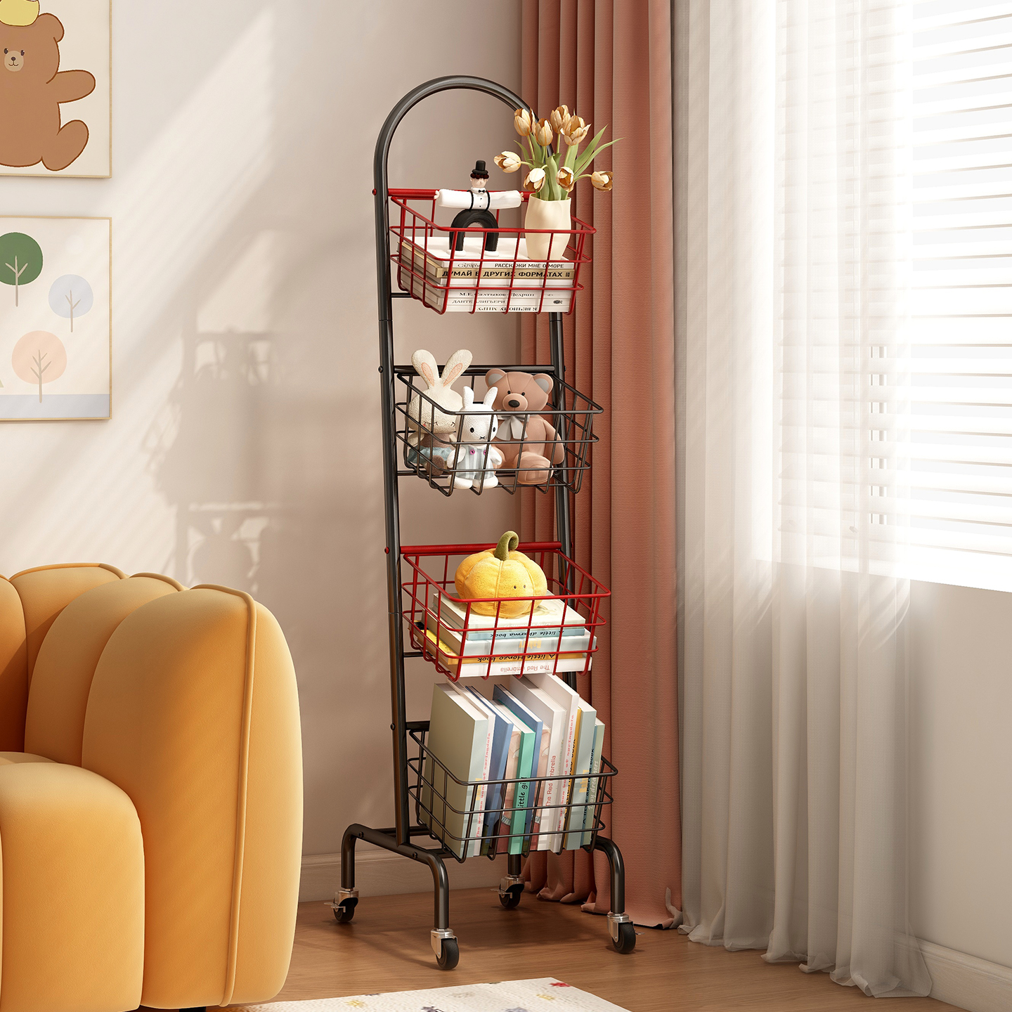 速立普儿童可移动铁艺书架置物架
